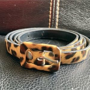 Brown, Black & Beige Animal Print Patent Leather Polyurethane Skinny Belt